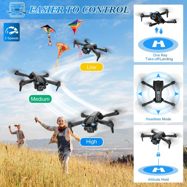Drone with Camera for Kids & Adults, 1080P HD Mini FPV Drones with Altitude Hold, One-Key Take Off/Landing, Headless Mode, 360° Flips, Speed Adjustment, Toys Gifts for Boys Girls, Beginner（black） - Image 5